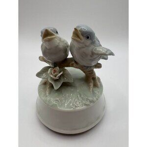 Vintage 1980s Otagiri Porcelain Bluebird Music Box Figurine Handcrafted in Japan